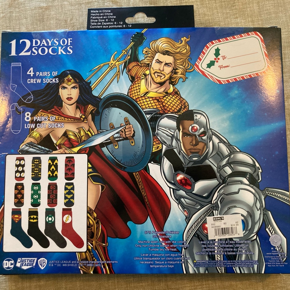 SEALED NEW Justice League 12 days of socks Superman Wonder Woman Aquaman…
